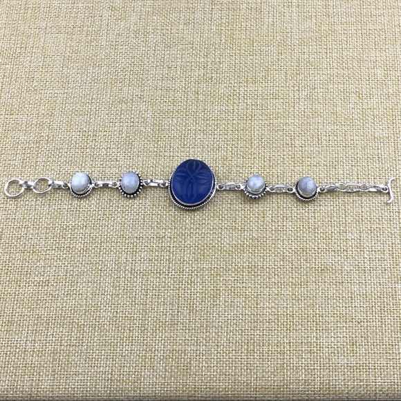 New Moonstone and Carved Glass Silver Overlay Bracelet 7 1/4” , 7 3/4” 8 - Picture 9 of 10